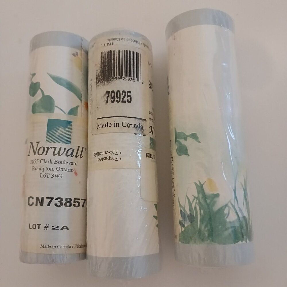Vintage Norwall Wallpaper Border Lot of 3 Rolls Flowery Print 5 yrds Made Canada